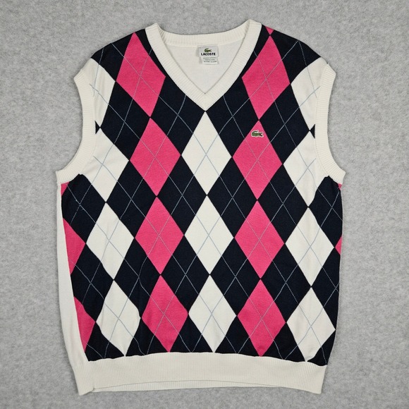 Lacoste Other - Lacoste (Men's 7 XL) White Pink Argyle Diamond V-Neck Sweater Vest Golf Tennis